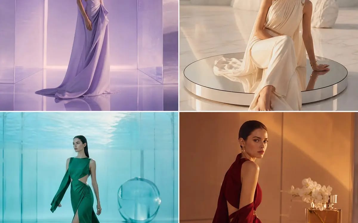 2x2 grid collage of four unique ultra-realistic luxury