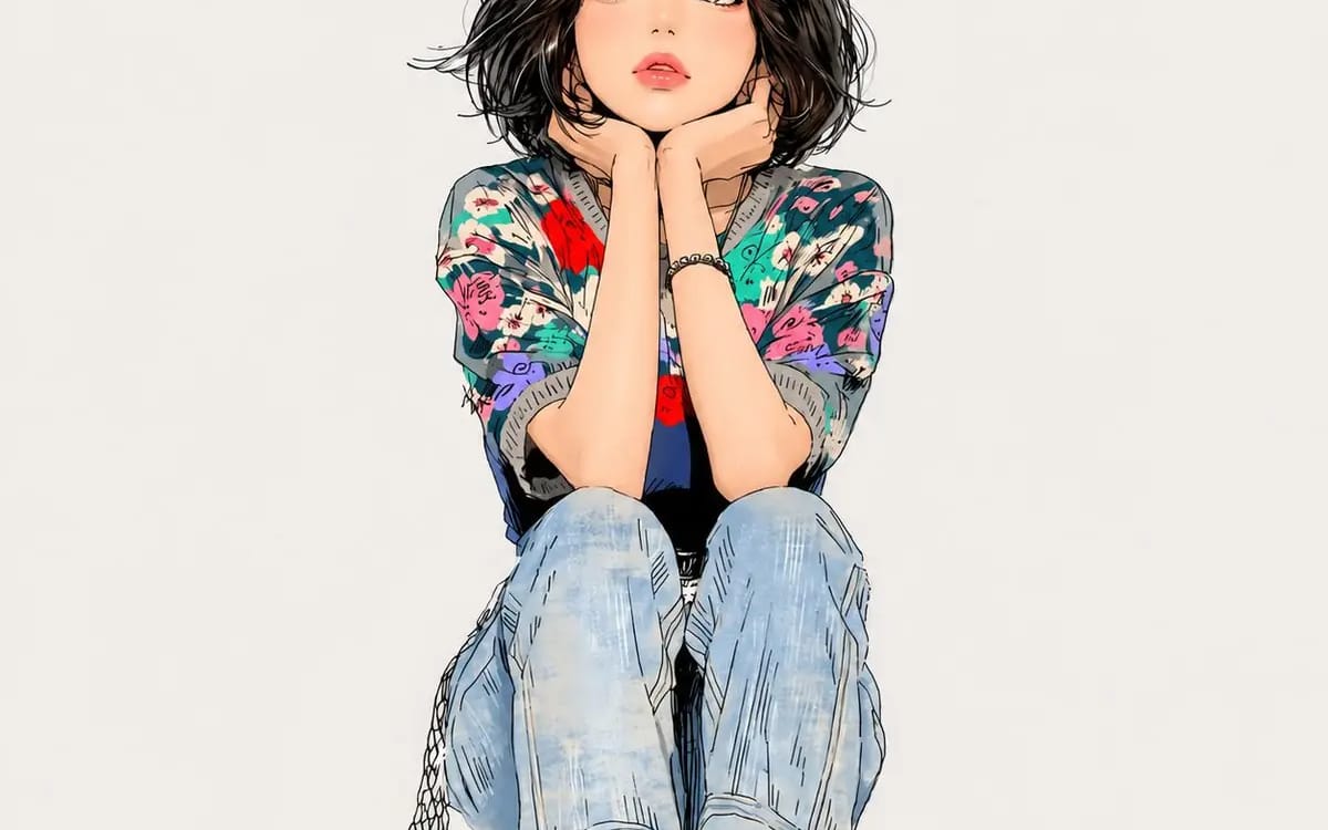 Create a clean, minimalist anime-style illustration