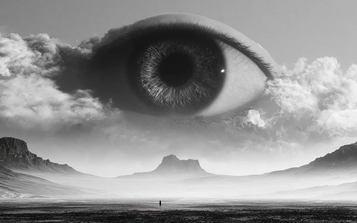 Subject envisioned in a Black and White Surreal Landscape