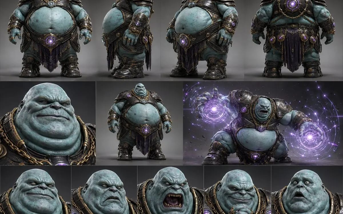 Create a premium cinematic character design sheet for one