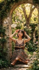 Um refúgio literário sereno no meio de ruínas de jardim em