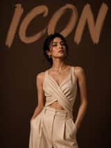 Ultra-realistic editorial fashion portrait of a confident
