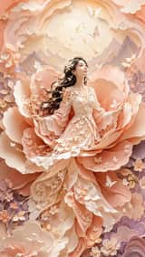 9:16竖版，现代东方女性梦境立体剪纸艺术，modern oriental papercut art