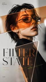Create a 9:16 editorial portrait poster built around light