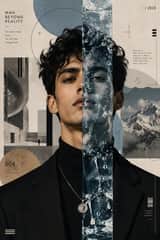 Create a museum-quality surreal editorial portrait