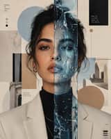 Create a museum-quality surreal editorial portrait