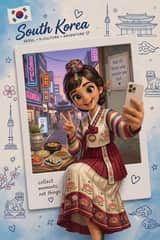 Create a cute 3D animated travel-themed Polaroid