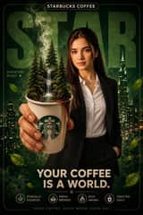 A premium cinematic Starbucks-style coffee advertising