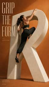 Create a 9:16 high-fashion editorial poster where one person