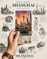 Create a premium travel journal-style collage poster