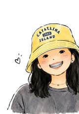 Cute watercolor anime portrait of a smiling young girl
