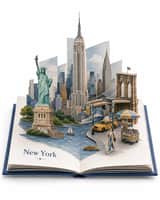 Create a premium travel pop-up book artwork of DESTINATION