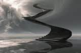 Subject envisioned in a Black and White Surreal Landscape