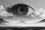 Subject envisioned in a Black and White Surreal Landscape