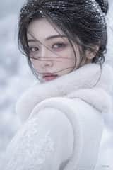 单人，一位东亚 INS 成年女网红，黑色长发松散盘起