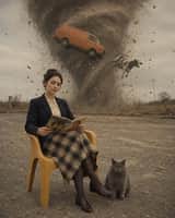 Surreal cinematic vintage photograph of a calm