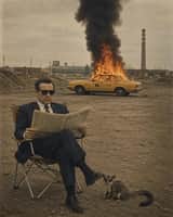 Surreal cinematic vintage photograph of a calm