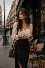 Ultra-photorealistic high-end editorial street-style