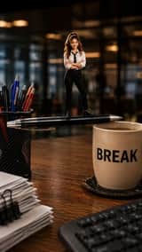 Create an ultra-realistic cinematic miniature office scene