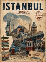 Create a premium vintage editorial travel poster for City