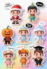 3D Kawaii Seasonal Sticker Sheet