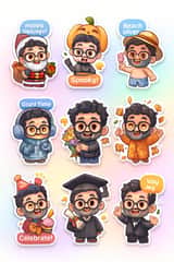 3D Kawaii Seasonal Sticker Sheet