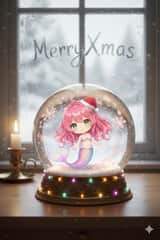 Anime Chibi Character in a Photorealistic Christmas Snow Globe