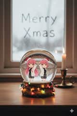 Anime Chibi Character in a Photorealistic Christmas Snow Globe