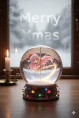 Anime Chibi Character in a Photorealistic Christmas Snow Globe