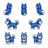 Foglio sprite pixel di un husky blu