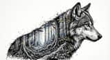 Cinematic Ink-Style Double-Exposure Wolf Portrait