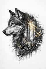 Cinematic Ink-Style Double-Exposure Wolf Portrait