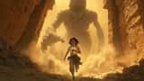Cinematic Tracking Shot of Explorer Chased by Mummy