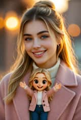 Cinematic Portrait with Miniature Chibi Figurine