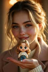 Cinematic Portrait with Miniature Chibi Figurine