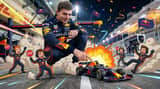 Comedic Giant Max Verstappen in Pit Lane