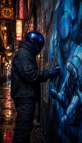 Cyberpunk Cyborg Graffiti Scene