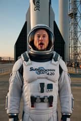 Elon Musk che decolla verso Marte con una tuta spaziale SuperGROKMAN HEAVY 4.20