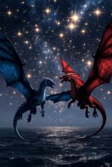 Flying dragons over ocean