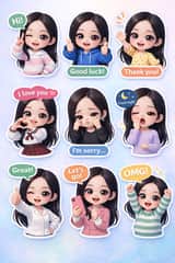 Generate chibi stickers with various poses and expressions