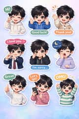 Generate chibi stickers with various poses and expressions