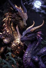 月明かりの森に佇むシネマティックなドラゴン