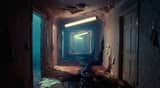 Hauntingly liminal hallway in a decaying apartment