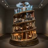 Helical Tower Sculpture Prompt for Visualizing Historical Evolution