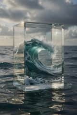 Boîte en verre hyperréaliste avec vagues océaniques