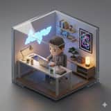 Isometric 3D Miniature Room with Chibi Character