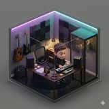 Isometric 3D Miniature Room with Chibi Character