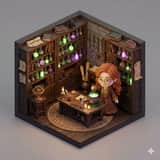 Isometric 3D Miniature Room with Chibi Character