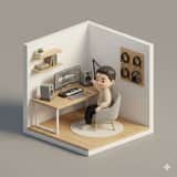 Isometric 3D Miniature Room with Chibi Character