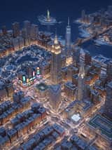 Isometric miniature 3D cartoon scene of New York